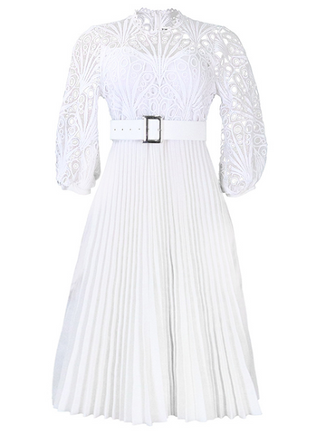 Woochic Robe midi élégante en dentelle unie de grande taille Pink S